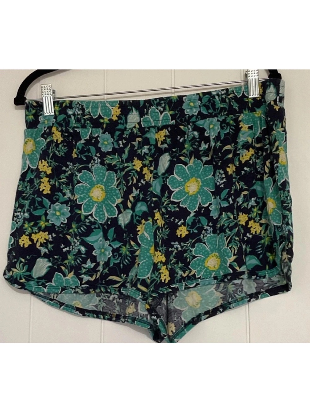 Anthropologie Teal & Yellow Floral High-Waist Shorts